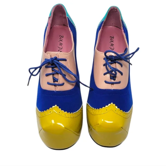 Color Block Lace Up Oxford Platform Heels - Picture 7 of 9